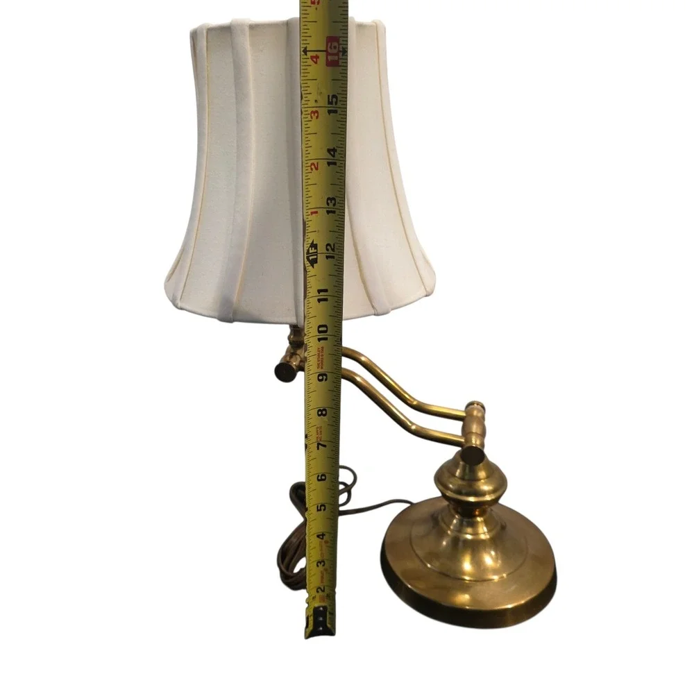 Solid Brass Adjustable Lamp Task Banker Office Desk Lighting Cream Shade Vintage
